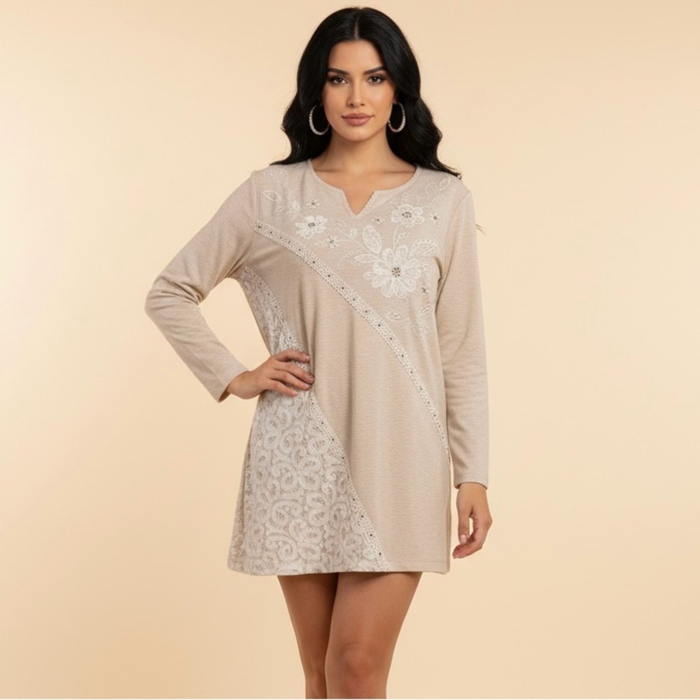 Alfred Dunner Beige V-Neck Sweater